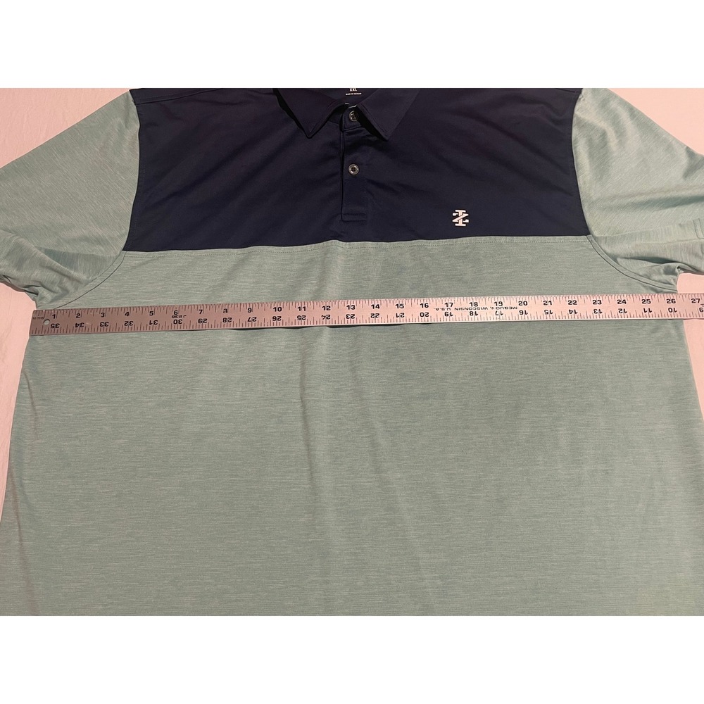 00744‎ IZOD GOLF Men's XXL Navy Blue Teal Color Block Polo Shirt Stretch - Picture 4 of 10
